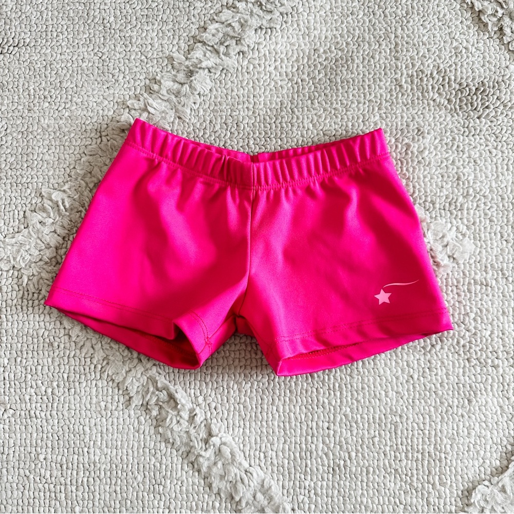 Girls Neon Pink Gymnastics Shorts with Elastic Waistband